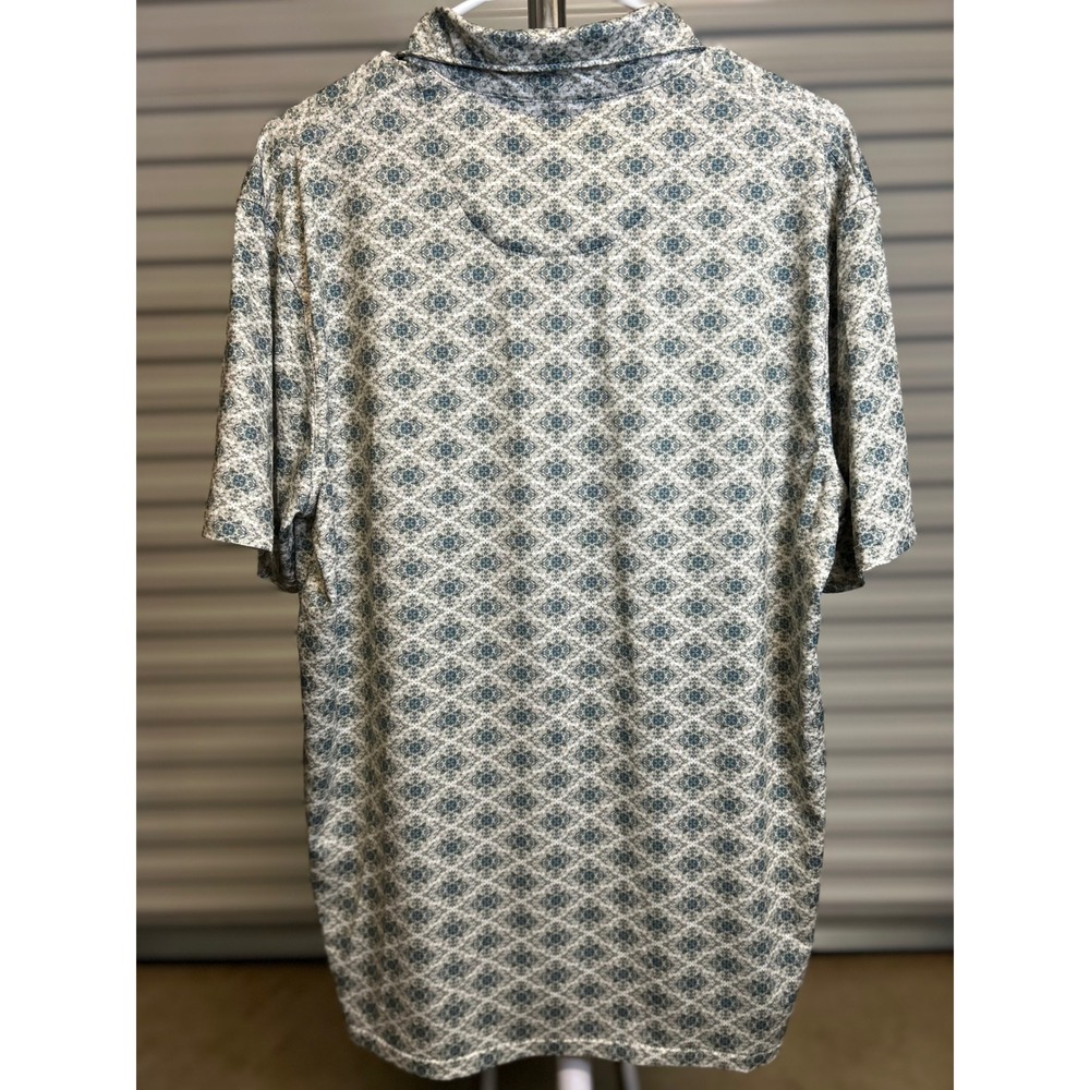 Rafter C Polo Shirt Men M/L Cream Blue Geometric Performance Western Stretch - Picture 5 of 5